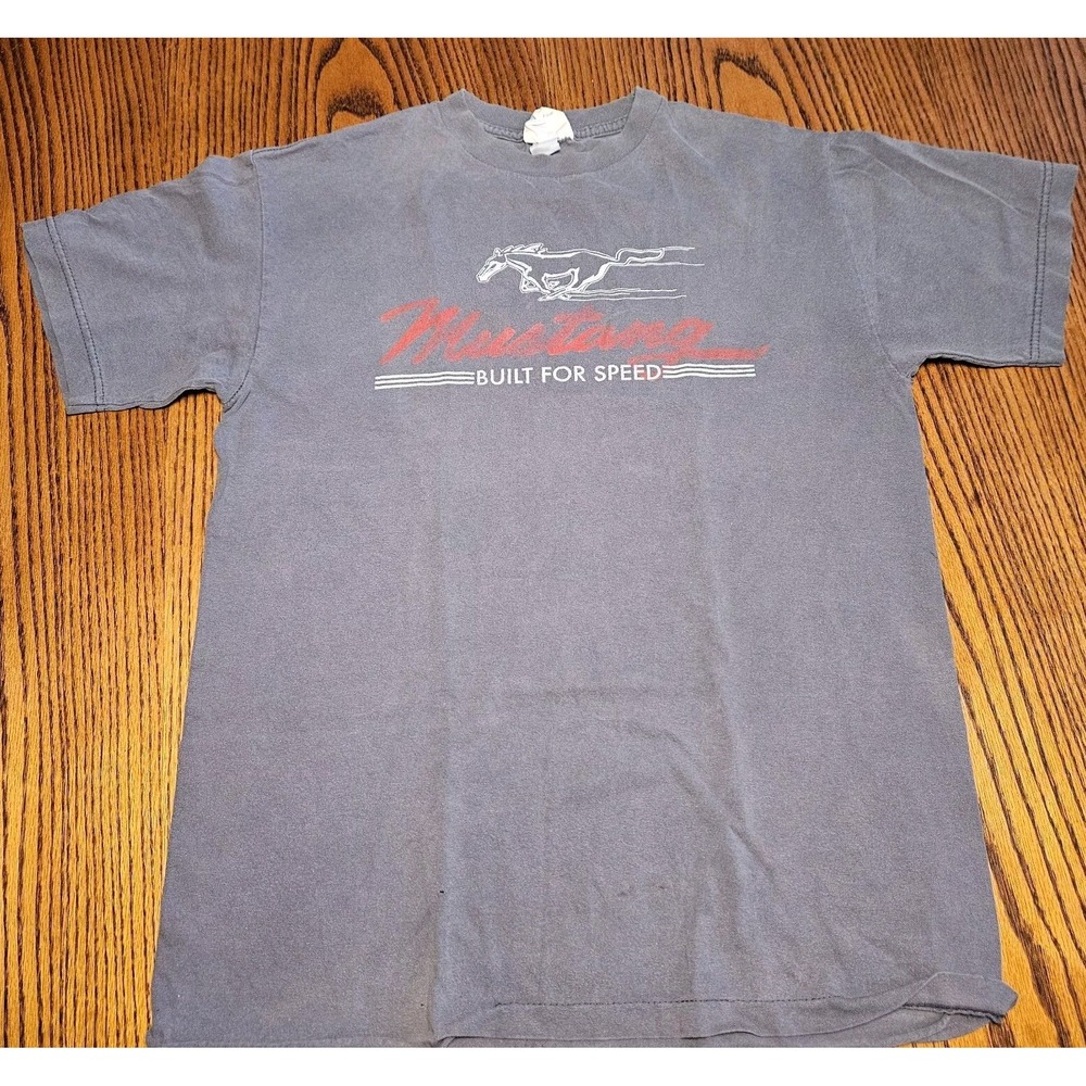 Mustang Built For Speed T Shirt Gray Cotton Horse Red Mighty Fine